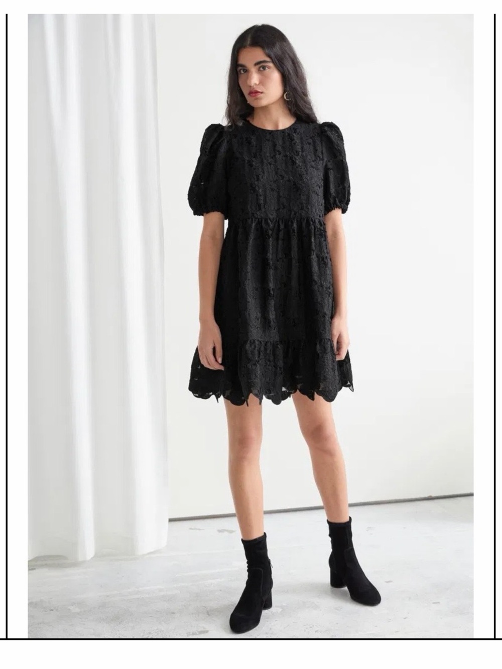 Puff-Sleeve Black Lace Mini Dress